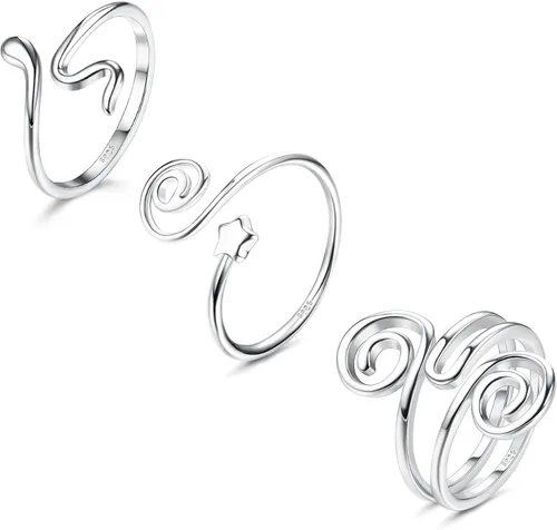 Vista 8 de Florideco 3 Piezas Anillos para Dedos del Pie de Plata de Ley S925 para Mujeres Anillos para Dedos del Pie Abiertos Ajuste Cómodo Anillos para Dedos