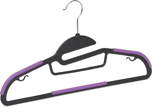Vista 3 de Amazon Basics Perchas de plástico con revestimiento de goma antideslizante que ahorran espacio con gancho giratorio de 360 grados, negro/morado