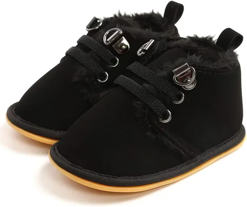 Vista 5 de E-FAK Botines de bebé recién nacido, zapatos de invierno para niños y niñas, forro de piel cálida, suela de goma antideslizante para bebés y niños
