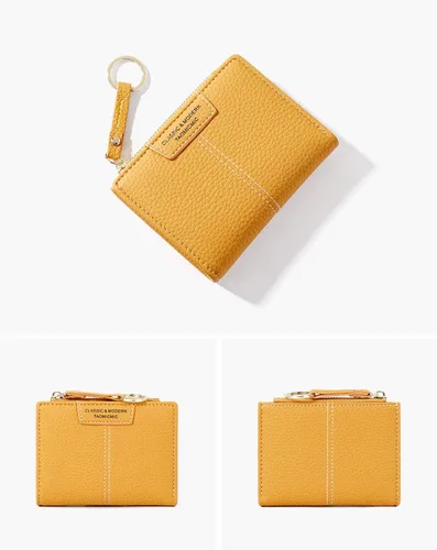 Vista 3 de Cartera pequeña para mujer, mini, plegable, delgada, tarjetero con cremallera y bolsillo para monedas, Y-azul