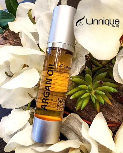 Vista 4 de UNNIQUE Aceite de argán puro para el cabello, suero capilar para control del encrespamiento, brillo instantáneo y suavidad, aceite de argán