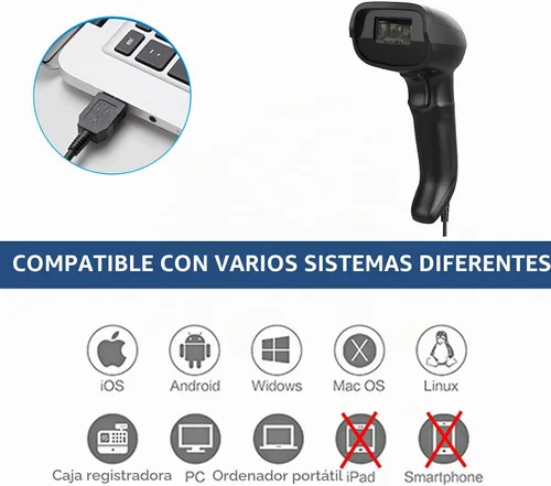 Vista 7 de Symcode Escáner de código de barras USB 1D con soporte Lector de código de barras láser con cable de mano con soporte de cuello de cisne y cable