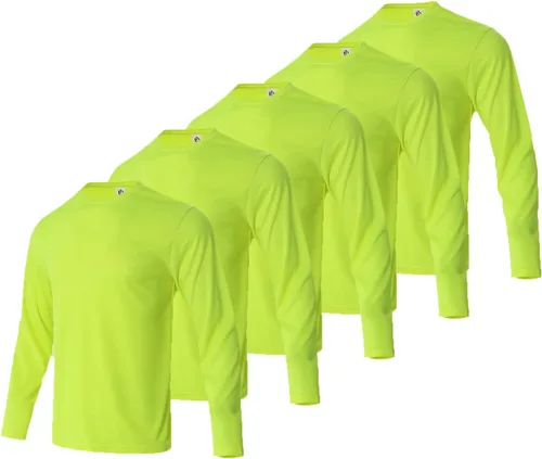 Vista 7 de LeeHanTon Camisas de manga larga para hombre, de secado rápido, cuello redondo, camisetas de trabajo, atléticas, ciclismo, senderismo, paquete de 5