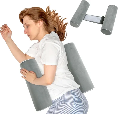 Vista 8 de BALAPET Almohada corporal para dormir de lado, almohada cilíndrica enrollable para una mejor respiración de sueño (gris, tamaño grande)