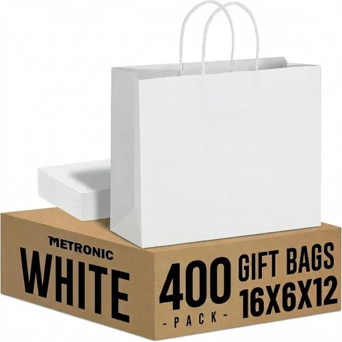 Vista 20 de METRONIC Gift Bags with Handles,16x6x12 Recyclable Brown Paper Bags 50Pcs Marrón