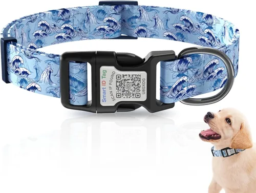 Vista 9 de Collares de perro para perros pequeños, collar de perro con etiqueta de nombre de código QR, material de poliéster suave, collar ajustable