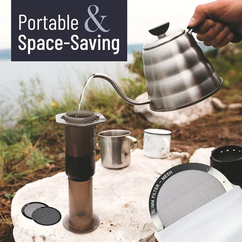 Vista 7 de Juego de filtros reutilizables – 2 piezas de metal de acero inoxidable – 2 filtros de metal de malla para cafetera AeroPress y máquina de café