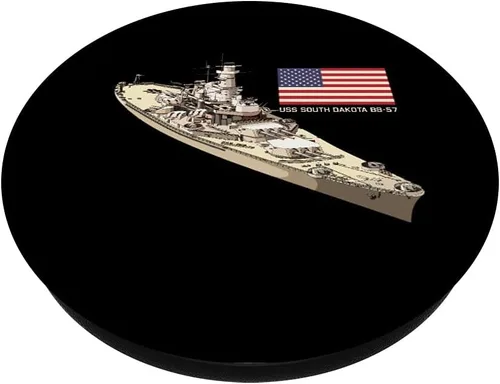 Vista 2 de USS South Dakota BB-57 - Diagrama de batalla con bandera estadounidense PopSockets intercambiables PopGrip
