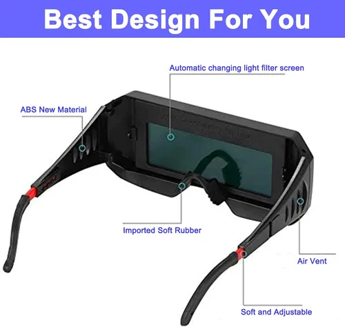 Vista 6 de Gafas de soldadura, gafas de soldadura con oscurecimiento automático solar, máscara de soldador de seguridad, casco con sombra ajustable, protección