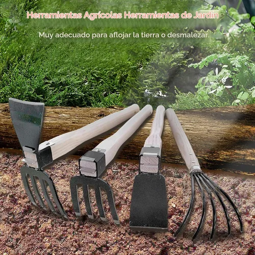 Vista 5 de Herramienta de jardín de mano, azada con mango de madera corto, herramienta de mano para excavar el jardín, ideal para aflojar o desherbar el suelo
