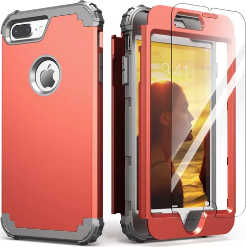 Vista 41 de IDweel Funda para iPhone 8 Plus, Funda para iPhone 7 Plus con Protector de Pantalla de Vidrio Templado, 3 en 1 Resistente a Golpes Delgada Híbrida