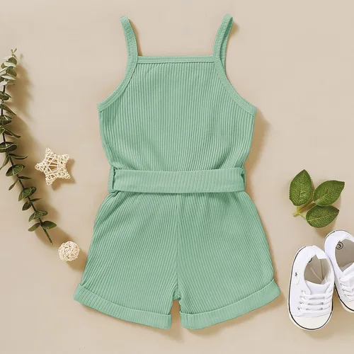 Vista 3 de Ropa de niña para bebé, ropa sin mangas, lindo halter mameluco de una sola pieza, conjunto de ropa de verano 1-5T