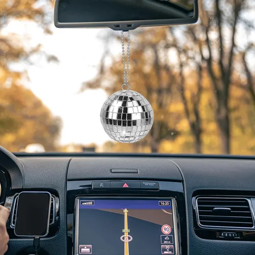 Vista 8 de AHQiZFX Bling Car Charm - Mirror Disco Car Accessory with 2M Hanging String and Rear View Accessories