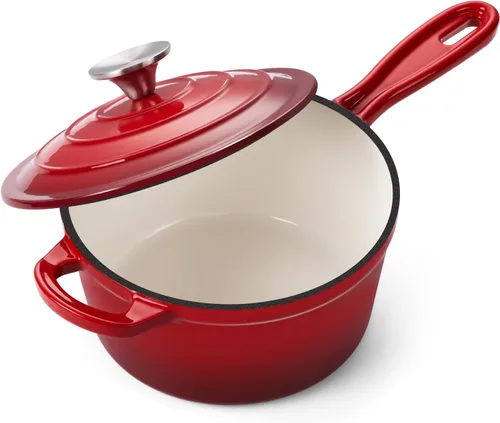 Vista 15 de Onader Sartén de hierro fundido esmaltado, cacerola pequeña de 1 cuarto de galón con tapa, olla de hierro fundido, horno holandés esmaltado, Blanco