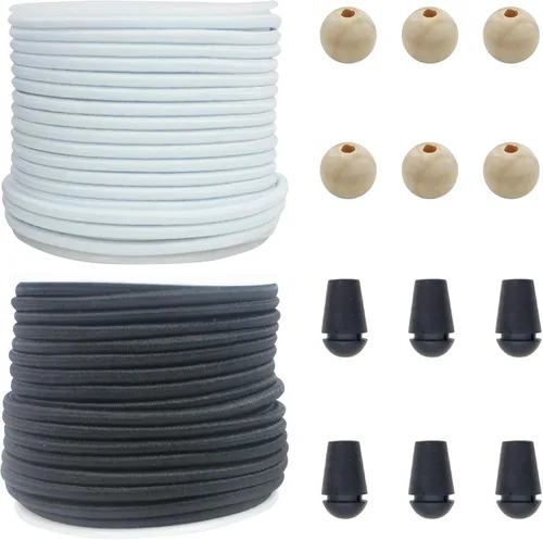 Vista 10 de Cordón elástico delgado negro de 2mm para hacer pulseras, cuerda elástica redonda de 129 pies, cordón para cuentas Pony, hilo elástico