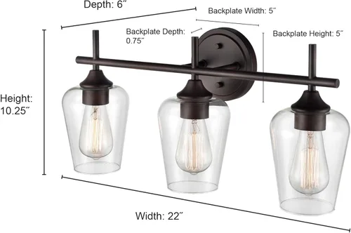 Vista 4 de ML Lighting Ashford - 3 tocador de baño ligero, 10.25 pulgadas de alto y 22 pulgadas de ancho, acabado de níquel cepillado cepillado níquel