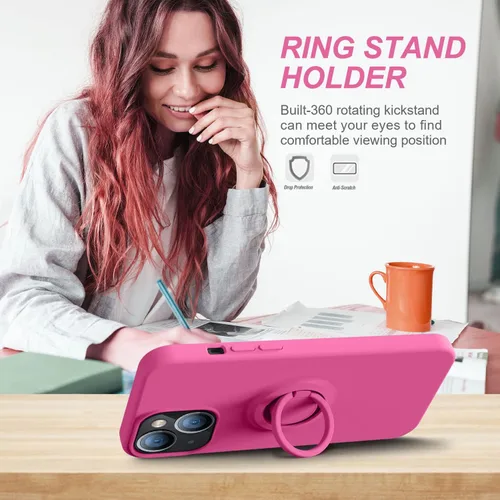 Vista 2 de Thomo Funda compatible con iPhone 14 Plus, silicona líquida suave de alta calidad a prueba de golpes [soporte de anillo]