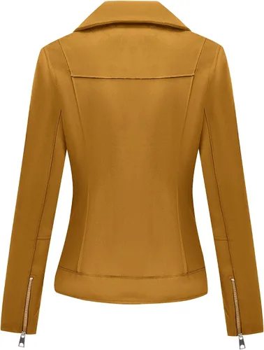 Vista 4 de Bellivera Chaqueta corta de piel sintética para mujer, con solapas, abrigo de gamuza para otoño, moda con microelástico