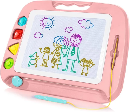 Vista 11 de SGILE Tablero magnético de dibujo para niños, juguetes para niños pequeños de 1, 2, 3, 4 años, bloc de bocetos y bocetos con 4 sellos, juguetes
