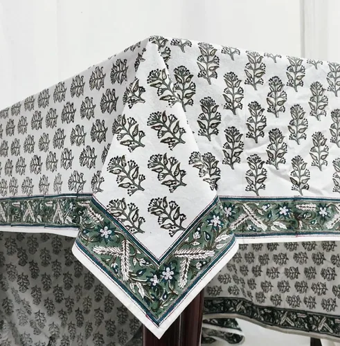Vista 215 de Ridhi Mantel cuadrado con estampado de bloques de mano de caléndula ámbar