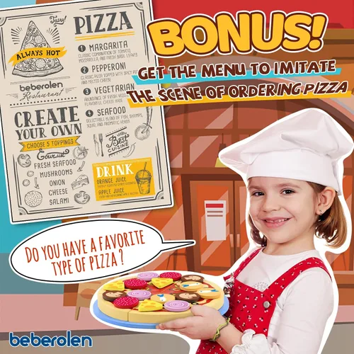 Vista 4 de Conjunto de Comida de Juguete de Pizza de Madera - 24 Piezas de Juguetes de Corte, Accesorios de Cocina de Juego de Simulación para Niños Pequeños