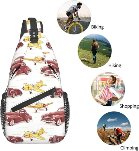 Vista 5 de Small Crossbody Bags for Women Men - Vintage Car Plane Print Adjustable Shoulder Bag Fanny Packs Belt Sling Bag Crossbody Purses Backpack for Travel