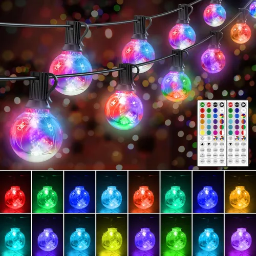 Vista 3 de Luces de Cadena LED para Exteriores, 30 Pies Conectables G40 Luz de Patio Exterior Impermeable con 30 Bombillas LED, Luces Decorativas de Café RGB
