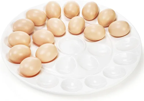 Vista 5 de Foraineam Bandeja de huevos de porcelana de 12.6 pulgadas, plato de huevo blanco con 25 compartimentos Dishwasher & Oven Safe, Easter Egg Holder