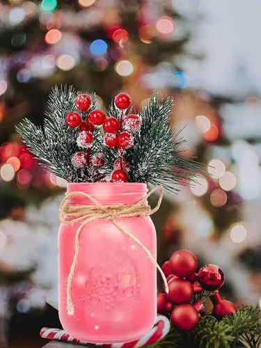 Vista 6 de CNVOILA Centro de Mesa de Navidad, Jarrones de Mason para Decoración de Navidad, Adornos de Chimenea para Mesa, Adornos de Mesa de Vacaciones al Por