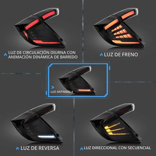 Vista 2 de Vland Luces traseras led compatibles con Honda Civic Hatchback de 10ª generación 2018-2021 (NO para Coupe) con animación dinámica con señal de luz