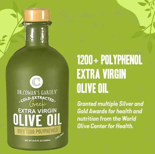 Vista 2 de Dr. Cowan's Garden Aceite de oliva virgen extra griego orgánico certificado por USDA, con más de 1200 polifenoles, aceite de oliva orgánico