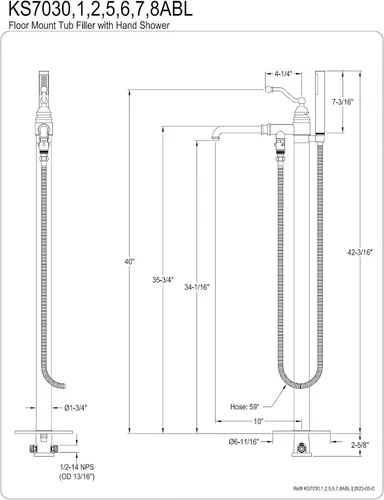 Vista 8 de Kingston Brass KS7035ABL - Grifo de bañera independiente con ducha de mano, bronce aceitado