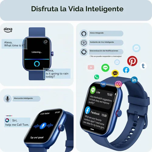 Vista 5 de Yoever Reloj inteligente para mujeres y hombres, iPhone y Android, monitor de fitness y sueño de 1.85 pulgadas con llamadas/texto, reloj inteligente