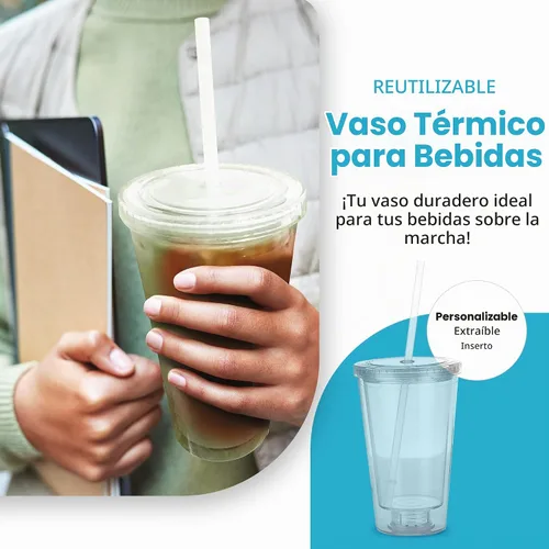 Vista 4 de Vaso portátil de doble capa Eco To Go,16 oz. de capacidad, transparente (All Clear - Removable Insert)