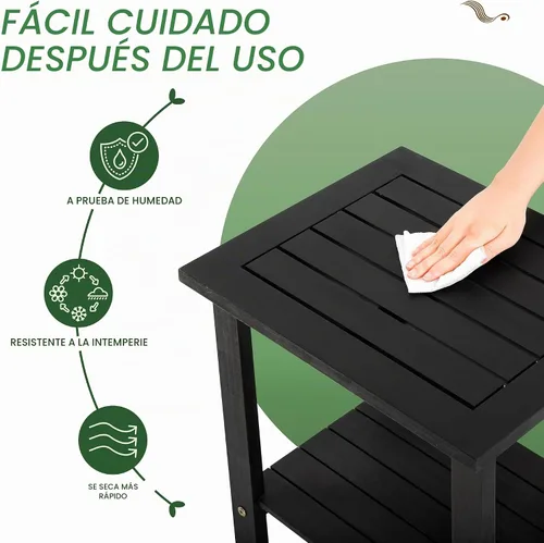 Vista 6 de VICTORY RELAX Mesa de acento Adirondack negra para exteriores – Mesa auxiliar de madera de acacia resistente a la intemperie con almacenamiento