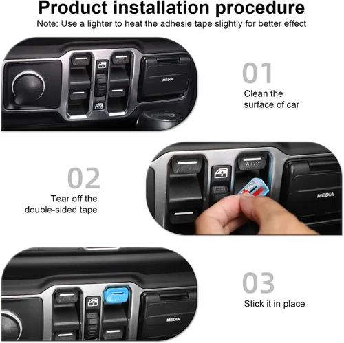 Vista 5 de Cherocar 4 piezas de cubierta de botón de interruptor de ventana Accesorios interiores para Jeep Wrangler JL JLU y Gladiator JT 2018-2026