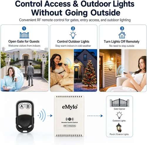 Vista 6 de eMylo DC 12V 2CH RF Relé inteligente Control remoto inalámbrico interruptor de luz puerta de garaje Abridor remoto 433Mhz transmisor con receptor