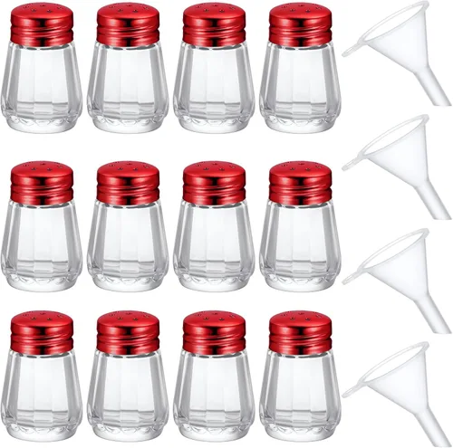 Vista 15 de Potchen 12 Piezas Mini Saleros y Pimenteros en Forma de Cubo a Granel 0.5 oz Pequeños Agitadores de Especias de Vidrio Cubo con Mini Embudos de Negro
