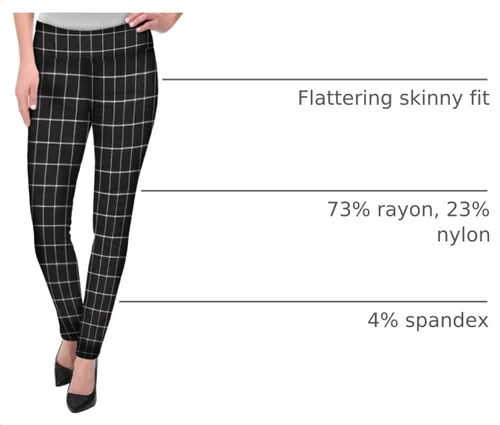 Vista 4 de Hybrid & Company Pantalón elástico súper cómodo con cintura elástica completa, de sarga milenaria 10571-Negro Blanco