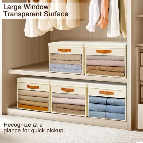 Vista 5 de Homsorout Cajas Grandes de Almacenamiento con Tapas - Paquete de 3 Organizadores Plegables Decorativos con Ventanas Transparentes y Asas
