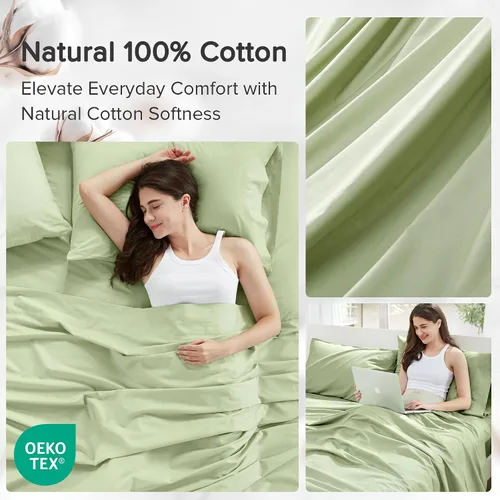 Vista 91 de Comfort Spaces Sábanas 100% algodón tamaño King, transpirables y ultra suaves, sábanas de algodón naturalmente fresco con bolsillo elástico de 14