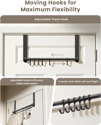 Vista 4 de Ganchos para colgar sobre la puerta, ganchos ajustables resistentes para colgar sobre la puerta, organizador para baño, color negro heavy duty