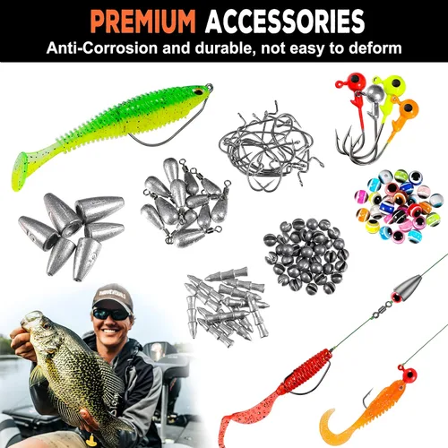 Vista 5 de PLUSINNO 253/387pcs Fishing Gear Accessories Kit, Fishing Tackle Box with Tackle Included, Fishing Hooks, Fishing Weights Sinkers, Spinner Blade