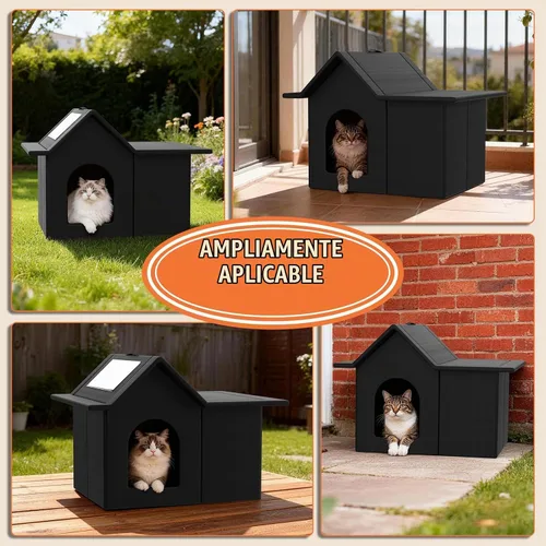 Vista 3 de Casa para gatos al aire libre, refugio resistente a la intemperie para mascotas, cama duradera para gatos al aire libre e interior, fácil montaje