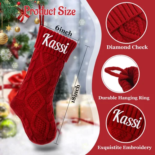 Vista 2 de Calcetines de Navidad personalizados, calcetines de Navidad familiares con nombre personalizado, calcetín de Navidad de punto grande de 18 pulgadas