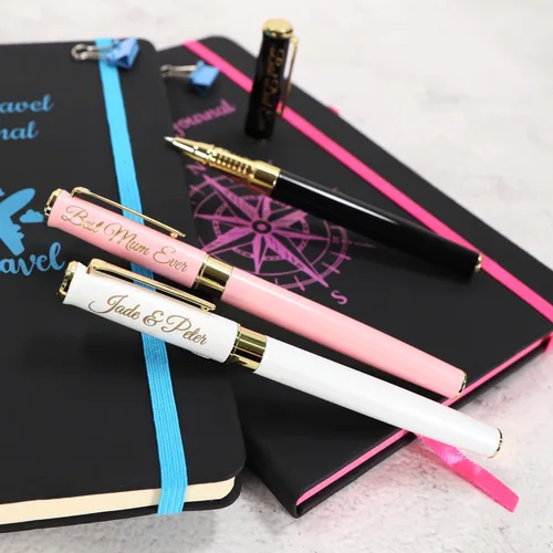 Vista 5 de Bolígrafo de metal personalizado de alta calidad + caja de regalo, diseño de un regalo verdaderamente único, grabado con láser, color rosa
