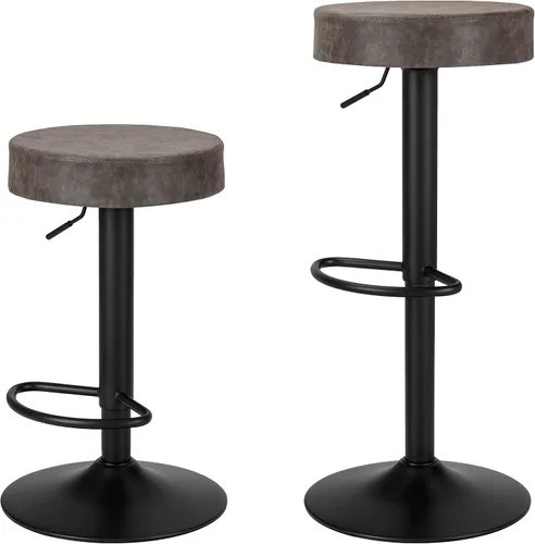 Vista 10 de Finnhomy Juego de 2 taburetes de bar de altura de mostrador, taburetes de bar giratorios con reposapiés y espalda descubierta, taburetes de bar Negro
