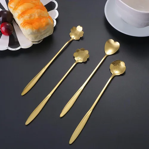 Vista 3 de NMQLX Juego de cucharas de postre, 6-16 cucharas de acero inoxidable con forma de flor de 7 pulgadas, cuchara de frutas para helado para el hogar