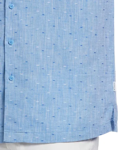 Vista 3 de Cubavera Camisa abotonada de manga corta con cuello Dobby de mezcla de lino para hombre