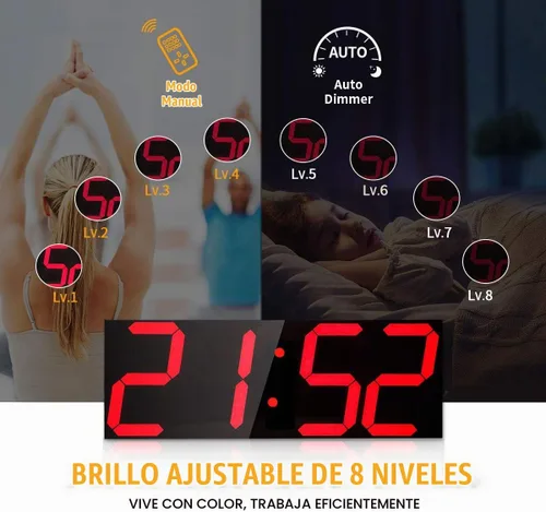 Vista 4 de Goetland Reloj de pared digital de gran tamaño de 18 pulgadas LED moderno pantalla grande temperatura multifuncional control remoto 4 dígitos